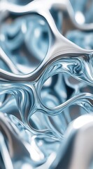 Aufkleber - Silver Metallic Liquid Abstract Background with Smooth Curves and Glossy Texture Design with Chrome Finish for Presentation Material and Graphic Display