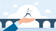 © Yurii - Solve business problem. Connect the bridge to help and support man to success, solution or assistance concept, hand help connect missing piece as the bridge for man to cross gap. Vector illustration