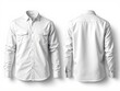 © Imam - White long sleeve shirt mockup with buttons. There are front and back views of the shirt on a white background. The shirt has two chest pockets with buttons.