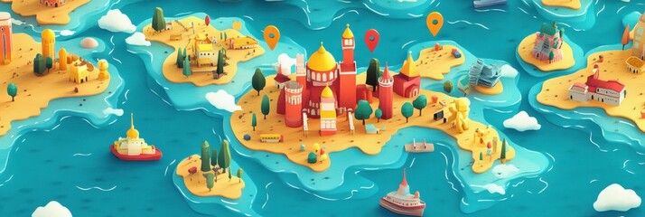 Aufkleber - Discover colorful destinations with a vibrant travel map showcasing exciting locations and modern aesthetics