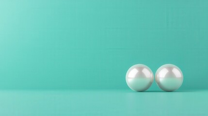 Wall Mural - two white pearls are placed on a green background. the pearls are positioned close to each other
