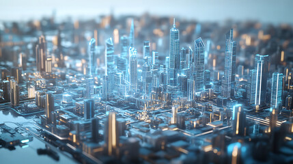 Wall Mural - An AI powered immersive digital twin simulation of a future metropolis, planners interacting with predictive urban models, Smart city tech style