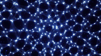 Fototapete - Futuristic structured pattern of glowing nodes connected by lines in deep blue and white cyber theme