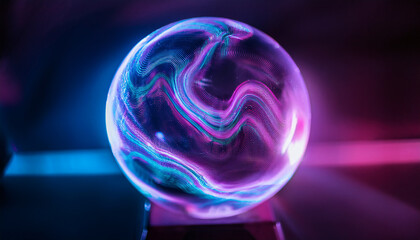 Wall Mural - magic sphere with plasma glow. abstract futuristic flowing neon energy ball with glowing waves.
