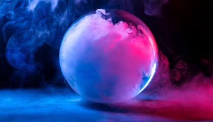 Wall Mural - surreal scene of glass orb filled with clouds. swirling mist and smoke. mystical atmosphere.
