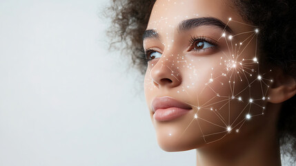 Wall Mural - An AI powered personalized skincare solution, holographic skin analysis and customized beauty recommendations using real-time data, Beauty tech style
