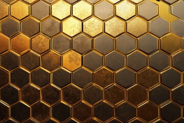 Leinwandbilder - Structured hexagonal honeycomb pattern featuring a golden gradient with modern organic design elements