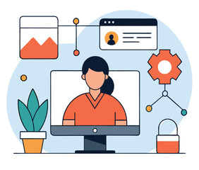 Vector Illustration Of Software Development And Technology Interface With Female Character