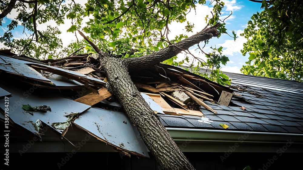 fallen tree roof damage Stock Illustration | Adobe Stock