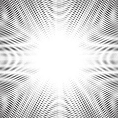 Aufkleber - Halftone gradient sun rays pattern. Abstract halftone vector dots background. monochrome dots pattern. Vector background in comic book style with sunburst rays and halftone. Retro pop art design.