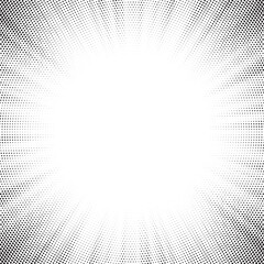 Poster - Dotwork noise burst beam background. Black noise stipple dots sunburst pattern. Motion, explosion effect. Abstract dotwork banner with star flash. Radial ray grunge pattern. Abstract sunbeam. 