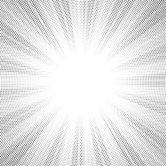 Aufkleber - Halftone gradient sun rays pattern. Abstract halftone vector dots background. monochrome dots pattern. Vector background in comic book style with sunburst rays and halftone. Retro pop art design.
