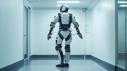 Wall Mural - an ai powered robotic exoskeleton development lab, engineers testing next-gen wearable assistive sui