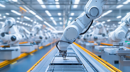 Wall Mural - an ai powered robotic precision manufacturing facility, autonomous systems assembling complex microe
