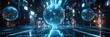 © cosmosgod - Futuristic Cosmic Abstract with 3D Blue Glass Bubbles and Particles. Sci-Fi Marketing Background Featuring Transparent Textures and Pixel Glitch Effects. Creative Design Element for Posters, Banners,