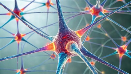 Poster - Close-Up View of Synthetic Neurons in Interconnected Biotech Network