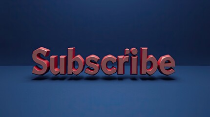 Red dimensional text spelling out the word subscribe on blue background