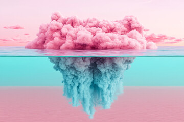 Aufkleber - A surreal ocean scene featuring a sharp vertical edge where the sea splits, pastel pink sky