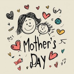Poster - A lovely Mother's Day card vector featuring illustrations of a mother and child with heart elements and a warm, loving atmosphere