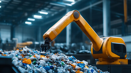 Wall Mural - an ai powered waste sorting robot, classifying recyclable materials with high precision in a waste m