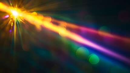 Wall Mural - prism rainbow light on dark background overlay. rainbow on a dark backdrop abstract web design eleme