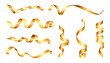 © Sensvector - Glittering confetti spiral ribbons. Vector isolated realistic gold serpentine for celebration of holiday, gift decor. Flying golden shimmer for party, festival or festive event, carnival