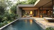 © Abida - Luxurious jungle pool villa serene modern design warm evening light reflecting tranquil oasis