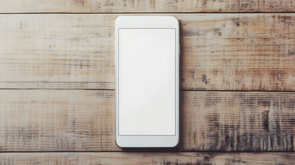 Wall Mural - blank white smartphone display on wooden table for uxui mockup or presentation