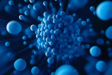 Poster - Abstract Spheres Burst Blue Round Shapes Connected by Lines on Dark Backdrop