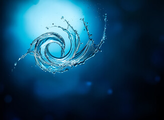 Leinwandbilder - A dynamic splash of water forms a swirling vortex against a deep blue backdrop. The liquid is frozen mid-motion, showcasing its power and fluidity. It's an abstract representation of energy.