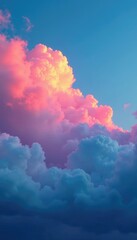 Wall Mural - Softly glowing clouds across a blue sky with red hues, misty, colorful, serene