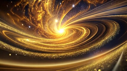Wall Mural - Golden swirling cosmic vortex with shimmering particles and radiant stars in a captivating celestial dance