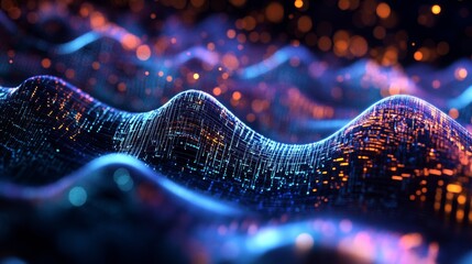 Wall Mural - blending organic shapes sound waves with digital elements