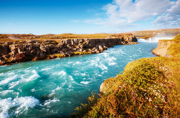 Aufkleber - Stunning view of the Godafoss waterfall on Skjalfandafljot river. Location place Bardardalur valley, Northern Iceland, Europe.