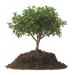nature conservation concept. lush tree with roots isolated on a dark background.