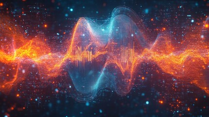 Wall Mural - blending organic shapes sound waves with digital elements