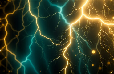Aufkleber - Striking blue and yellow lightning bolts illuminate a dark backdrop, creating an abstract and energetic display of natural power and vibrant light.