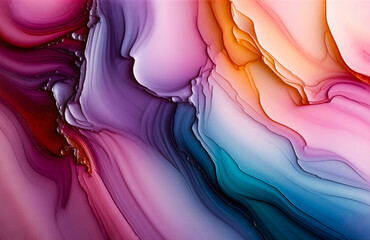 Aufkleber - Colorful waves of pink, purple, orange, and blue blend smoothly, creating an abstract and fluid design. The vibrant hues and flowing forms evoke a sense of movement and artistic expression.