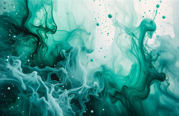 Poster - Abstract swirling green and white colors create a fluid, dynamic effect. Resembles ink in water or smoke, evoking depth and movement.