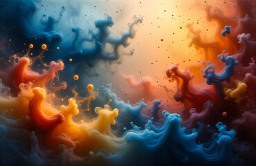 Aufkleber - Vibrant abstract background with swirling clouds of blue, orange, yellow, red. Dreamy smooth texture like smoke or nebula. Colorful artistic design.