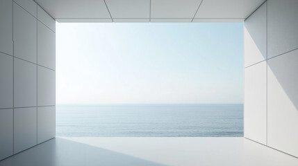 Aufkleber - Modern white architecture opening onto a breathtaking ocean view