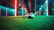 © sablengjago - Person plays golf in modern indoor mini putting green. Person focuses on precise shot. Modern facility with good lighting. Person wears sports attire. Indoor recreational activity.