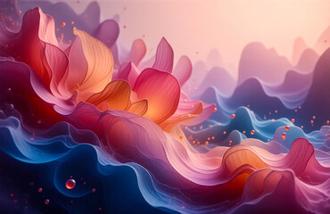 Poster - Hints: The image presents a whimsical, dreamlike landscape. It utilizes soft colors and organic shapes reminiscent of flowing forms. The overall mood is serene and ethereal.

A dreamlike landscape fea