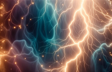Leinwandbilder - Image of dynamic energy with electrifying hues swirling in a cosmic dance, creating an otherworldly spectacle. Hints of interconnected pathways illuminate an abstract view.