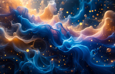 Aufkleber - Hint: The image shows a space-like abstract depiction of swirling clouds with glitter.

Abstract cosmic clouds with glitter swirl, mixing blue and gold. Dreamy, celestial, and otherworldly ambiance. A
