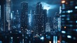 © Arsha - Dramatic cityscape at night with glowing skyscrapers and water reflections