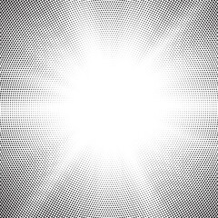 Aufkleber - Halftone gradient sun rays pattern. Abstract halftone vector dots background. monochrome dots pattern. Vector background in comic book style with sunburst rays and halftone. Retro pop art design.