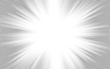 Leinwandbilder - Halftone gradient sun rays pattern. Abstract halftone vector dots background. monochrome dots pattern. Vector background in comic book style with sunburst rays and halftone. Retro pop art design.
