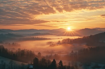 Wall Mural - sunrise over the river