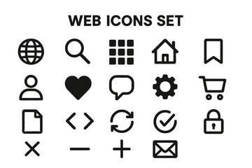 Leinwandbilder - Set of line vector icons featuring web elements including globe, search, home, and shopping cart among others